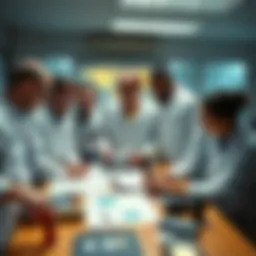 Scientists gathered around a table, examining charts and notes related to UAPs and missing persons. The atmosphere is serious and focused, reflecting tension and urgency.