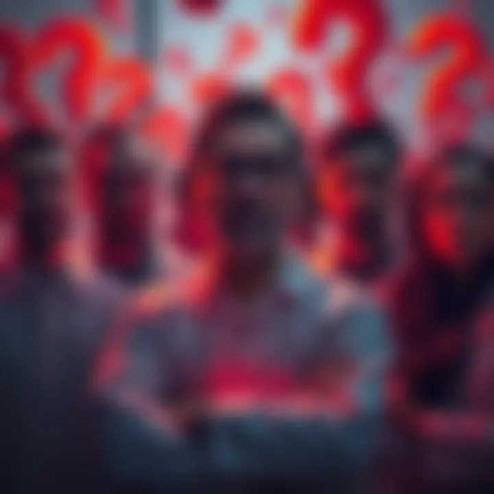 A group of concerned scientists surrounded by question marks, symbolizing uncertainty about their findings and safety.