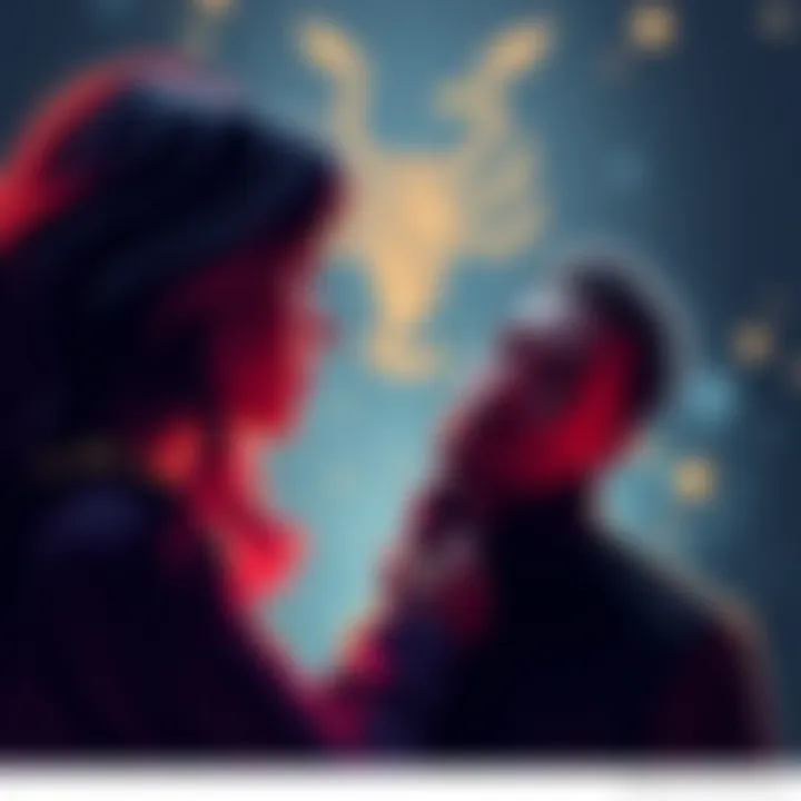A person gazing dreamily at another in a romantic setting, symbolizing Scorpio's deep loyalty and fixation on crushes