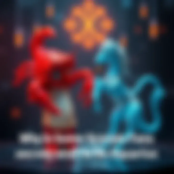 Scorpio and Aquarius Zodiac Signs A Scorpio character looks longingly at an Aquarius symbol, symbolizing admiration for Aquarius traits while feeling conflicted about their own Scorpio identity.