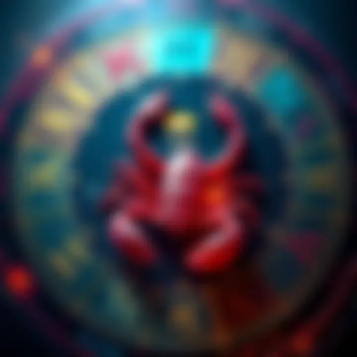 A colorful astrology chart showing all Scorpio signs with a small baby symbol in the center, representing a newborn with strong Scorpio traits.