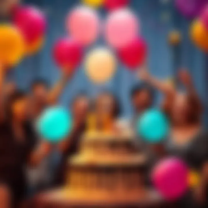 A group of Scorpios celebrating with balloons and cake as their birthdays approach, showing excitement and joy.