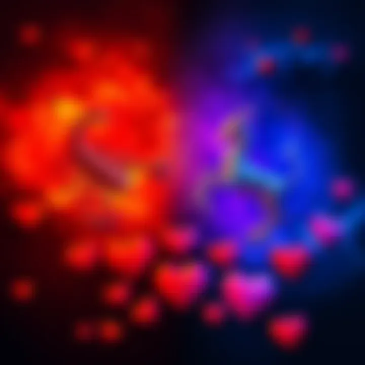 Astrological symbols for Scorpio and Capricorn surrounded by hearts, representing love and partnership.