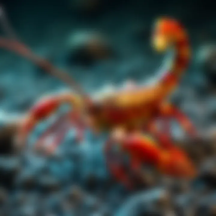 An illustration showing a crayfish with a scorpion's tail, blending features of both sea creatures