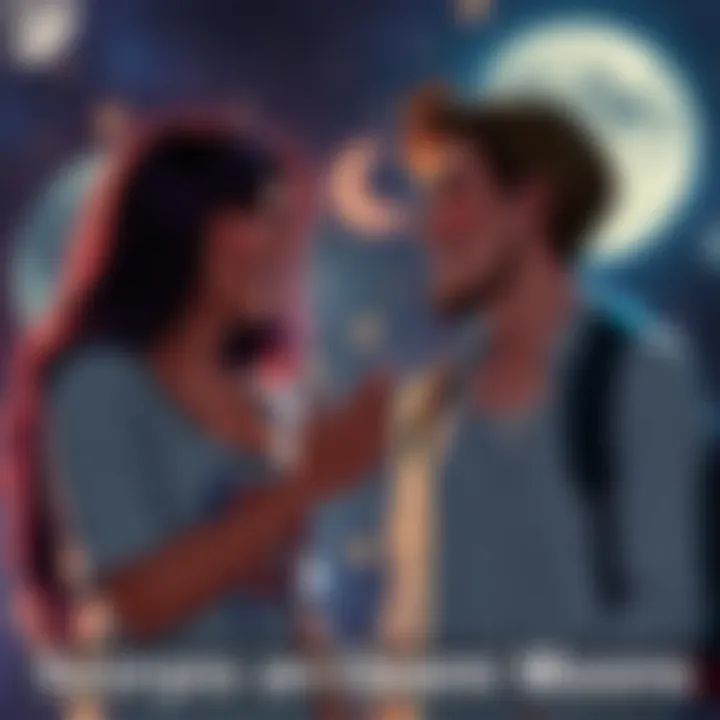 Two friends representing Scorpio and Gemini moons having a lively conversation with expressions of curiosity and excitement.