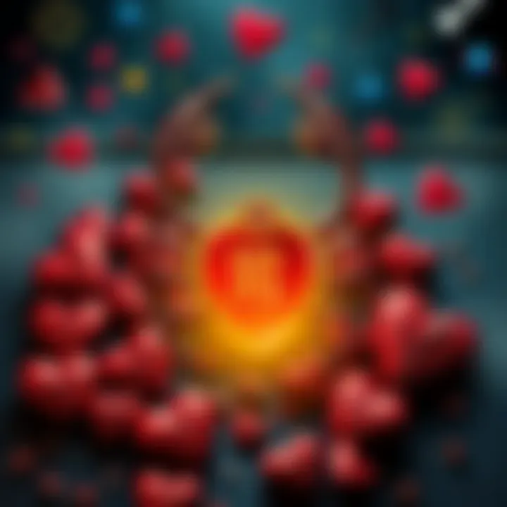 Scorpio Symbol with Grudge Theme A Scorpio symbol surrounded by broken hearts and reminders representing grudges, with pop culture icons in the background.