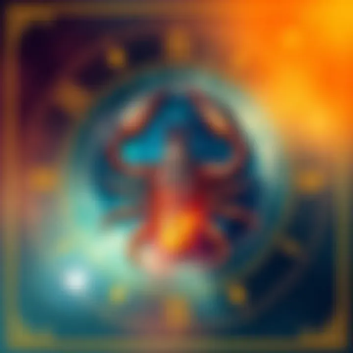 Scorpio Influence in Astrology An illustration showing the Scorpio symbol surrounded by different astrological houses, each representing various life themes such as emotions and partnerships.