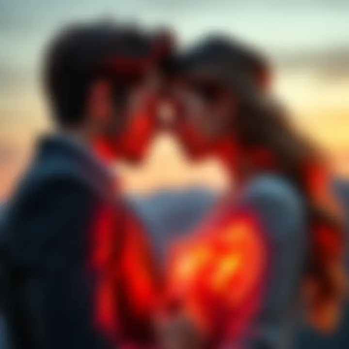 A romantic couple symbolizes the Scorpio and Leo rising signs, embodying passion and confidence in their relationship.