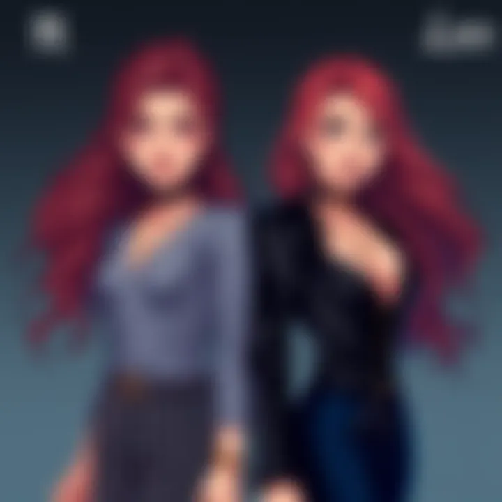 Illustration of Scorpio and Leo sisters standing apart, showcasing their contrasting personalities with unique styles and expressions
