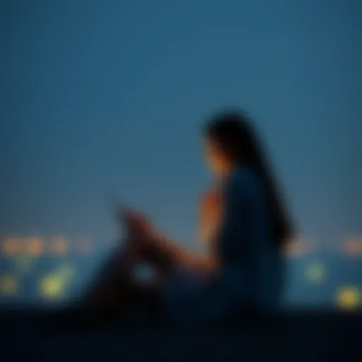 Scorpio contemplating long-distance love A Scorpio person sitting alone, looking thoughtfully at a phone, symbolizing long-distance relationship challenges.