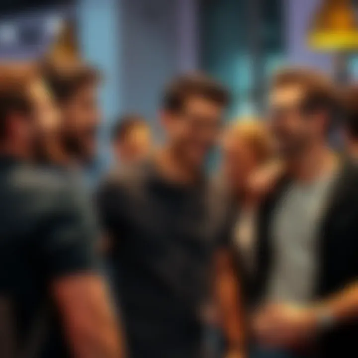 A group of friends laughing together, with one Scorpio male playfully teasing others while a Taurus male observes, highlighting the dynamics of their friendships.