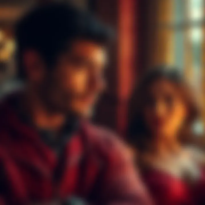 A Scorpio man deep in thought, reflecting on past relationships while a woman looks concerned beside him.