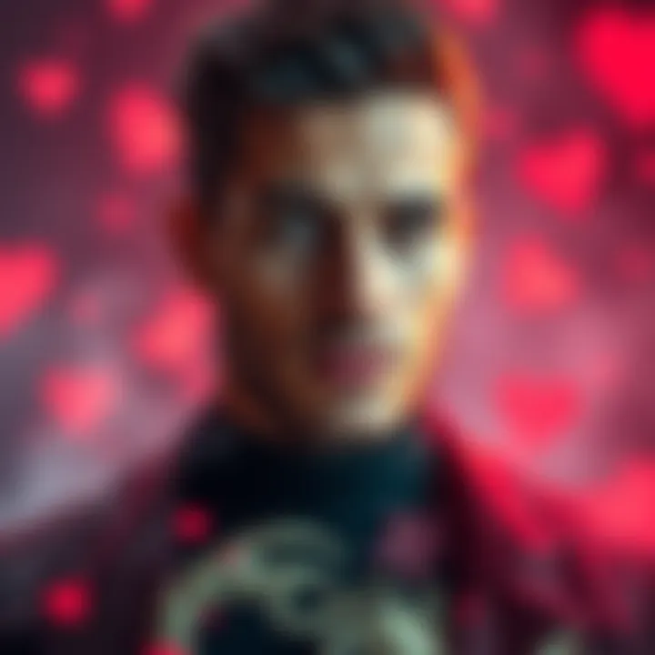 A confident Scorpio man exuding charm and charisma, surrounded by a romantic atmosphere, capturing the essence of attraction.