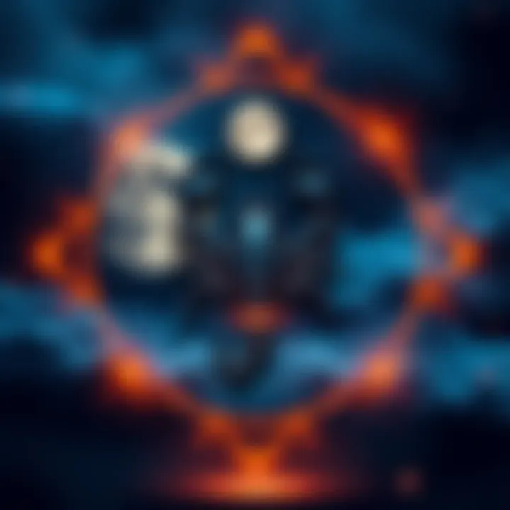 Scorpio Symbol with Moon and Chiron Artistic representation of a Scorpio symbol alongside images of the Moon and Chiron, reflecting astrological themes