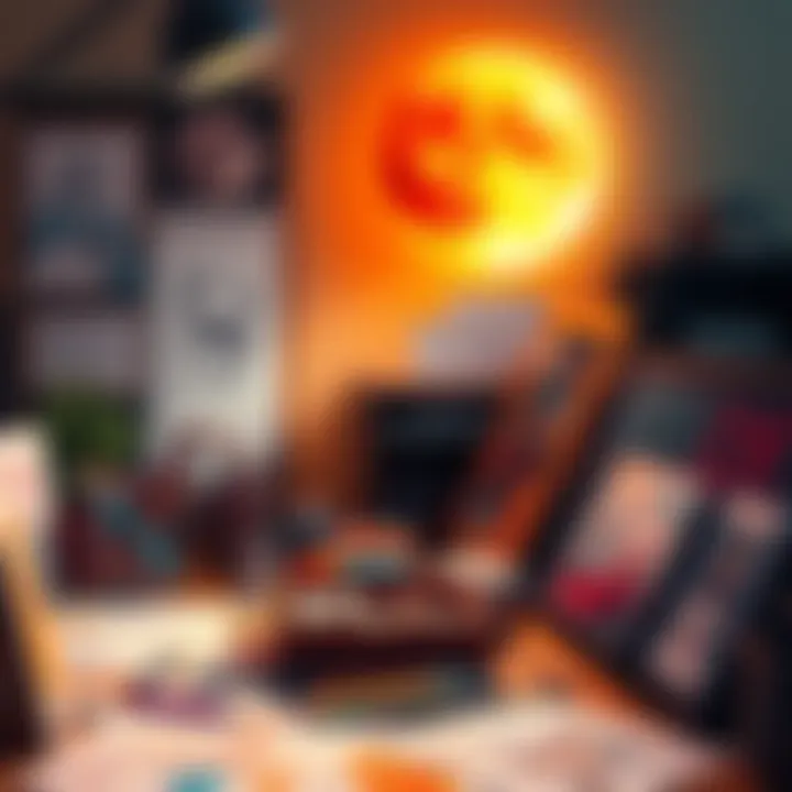 A creative workspace filled with art supplies and sketches inspired by the Scorpio moon.