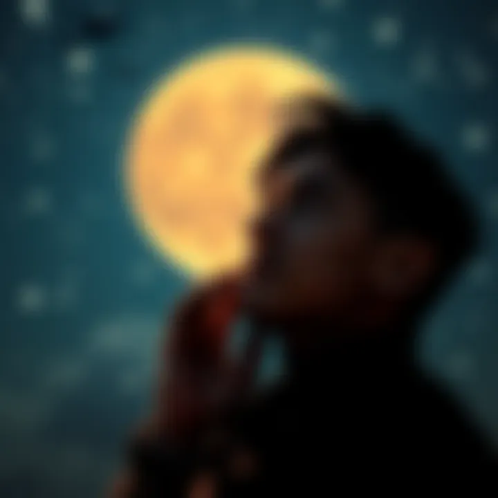 Scorpio Moon Emotions A person gazing thoughtfully at the night sky filled with stars, reflecting deep emotions and inner thoughts about love and connection.