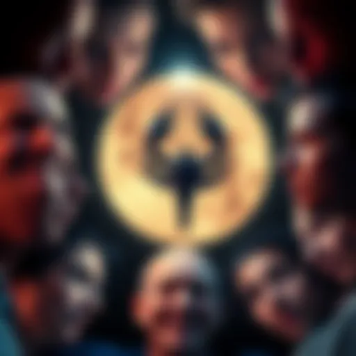 A visual representation of the Scorpio moon symbol surrounded by various emotional faces highlighting independence and relationship challenges.