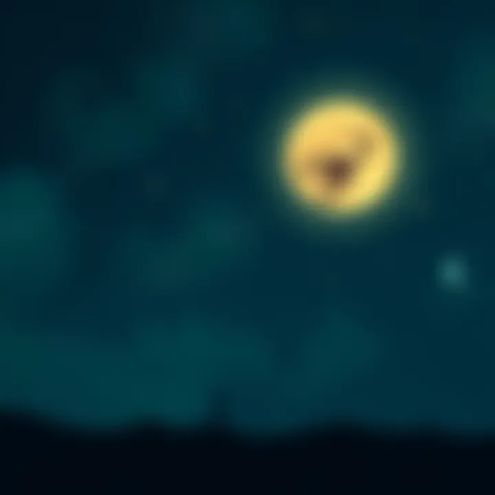 Scorpio Moon Illustration A dark, starry sky featuring a glowing moon with a scorpio symbol, reflecting emotional depth and complexity.