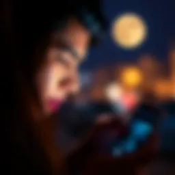 Scorpio Moon and Love Obsession A person looking at their phone with intense focus, showing signs of obsession and passion for a love interest on social media.