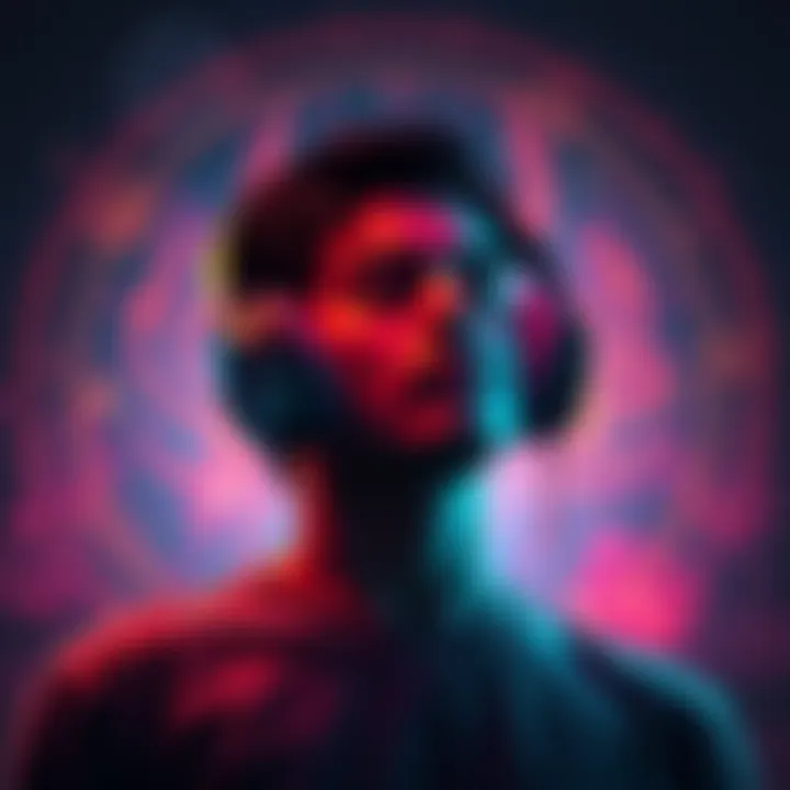 A person listening to music with headphones, surrounded by astrological symbols representing Scorpio, showcasing the bond between music and astrology.