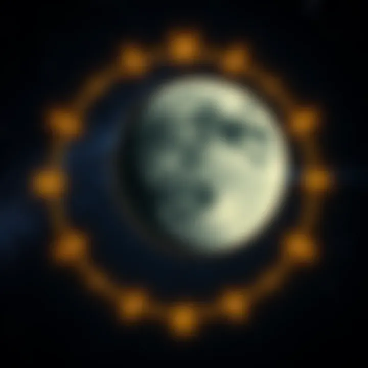 Illustration of a Scorpio moon symbol surrounded by starry night background representing emotional depth and introspection