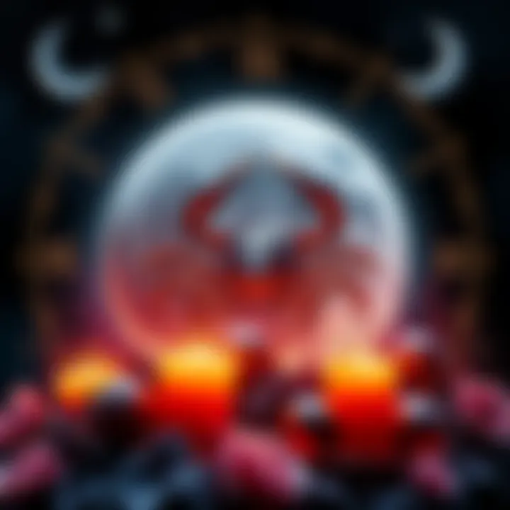 Scorpio Moon Symbol A Scorpio moon symbol surrounded by artistic elements representing creativity and passion, with a dark, starry background