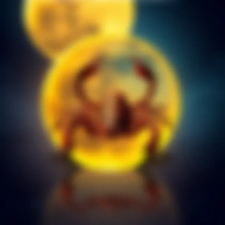 A visual representation of Scorpio Moon traits, featuring imagery associated with the zodiac sign like the scorpion symbol and night sky