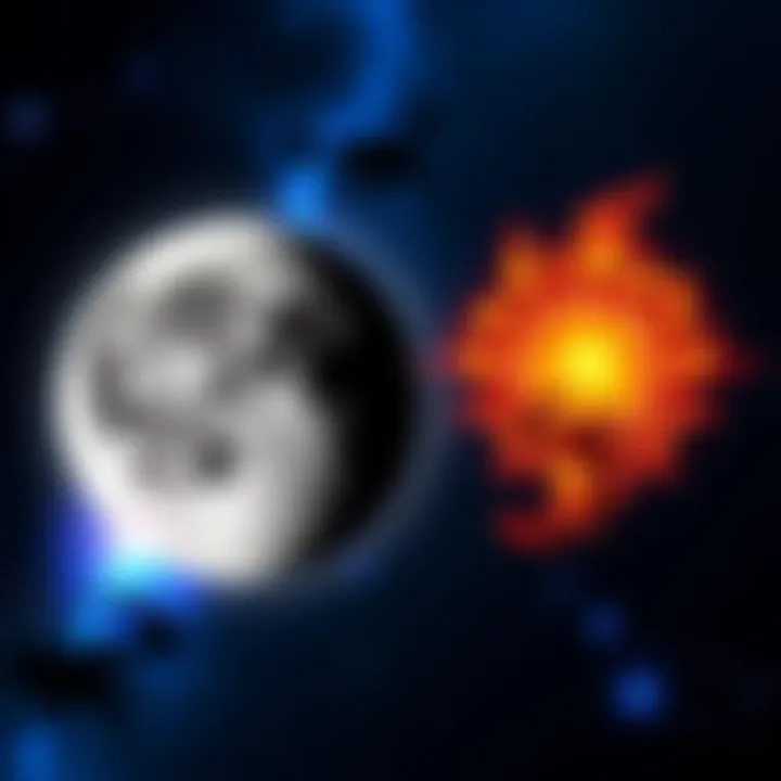 Scorpio Moon vs Scorpio Sun A visual comparison of a Scorpio Moon and a Scorpio Sun, highlighting their different traits and characteristics in astrology, with symbols representing each.
