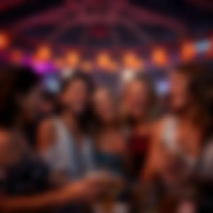 A group of Scorpio Moons laughing and socializing at a lively event, showcasing their popularity and charm, despite their secretive nature.