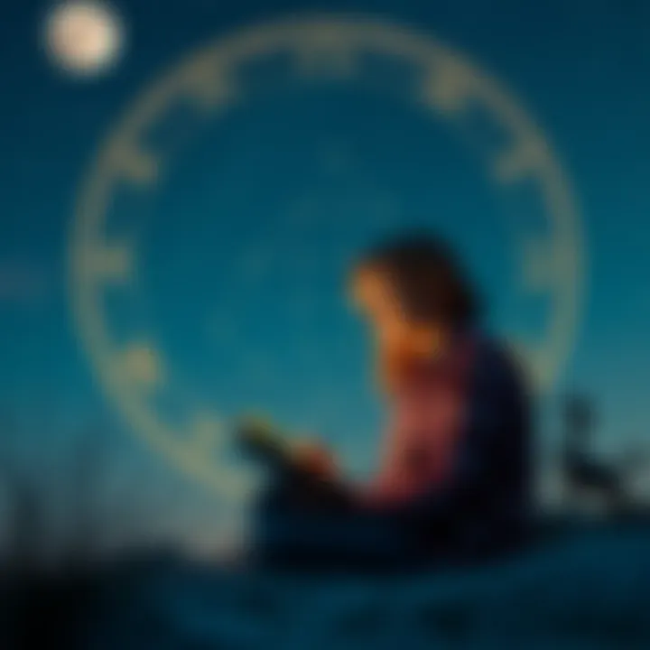 Scorpio Moons Manifesting Desires A person journaling under a starry sky, surrounded by astrological symbols, focusing on their intentions.