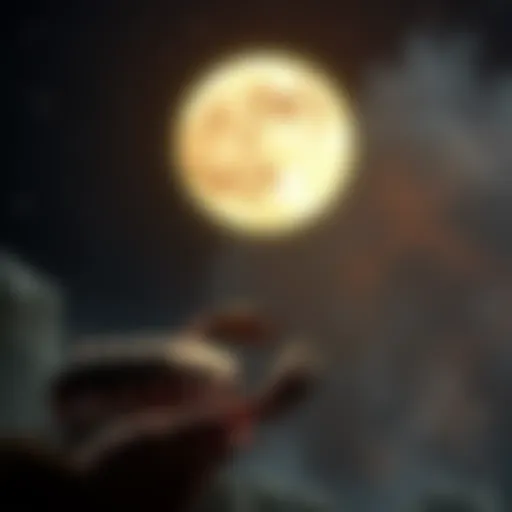 A Scorpio Moon sharing thoughts with a Scorpio Sun, showcasing their deep connection and emotional bond, with a backdrop of stars and dark skies.