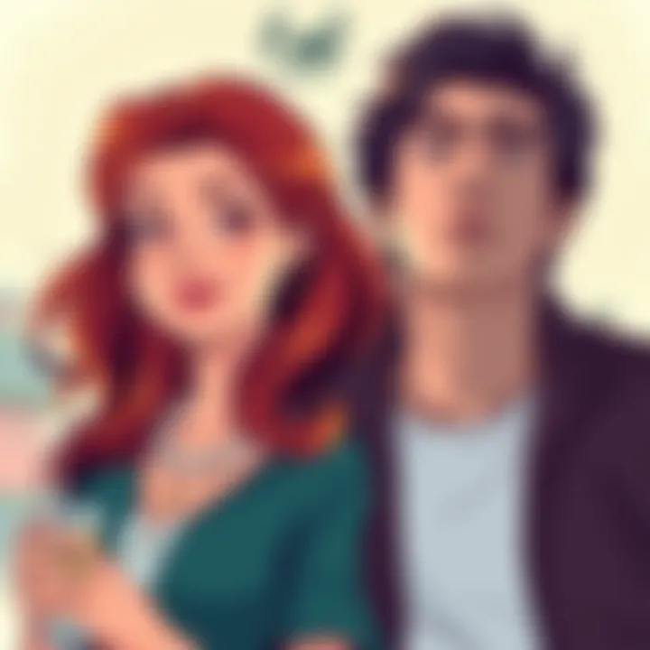 Illustration showing a Scorpio female engaging socially and a Scorpio male appearing introspective, representing their personality differences.