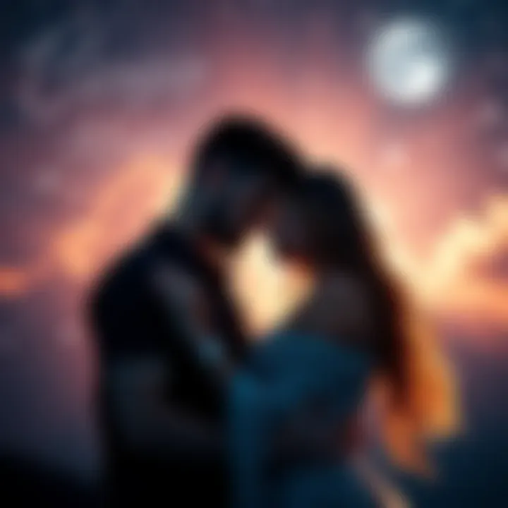 Scorpio Moon and Pisces Moon Connection A Scorpio Moon woman and a Pisces Moon man share a deep emotional moment under the stars, symbolizing their strong bond.