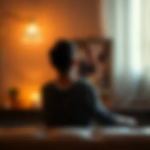 A person with a thoughtful expression sits alone, gazing at a wedding photo, symbolizing a struggle to move on after their ex's marriage.