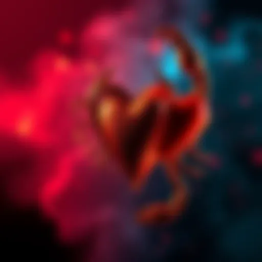 A Scorpio symbol intertwined with a heart, representing relationships and commitment issues