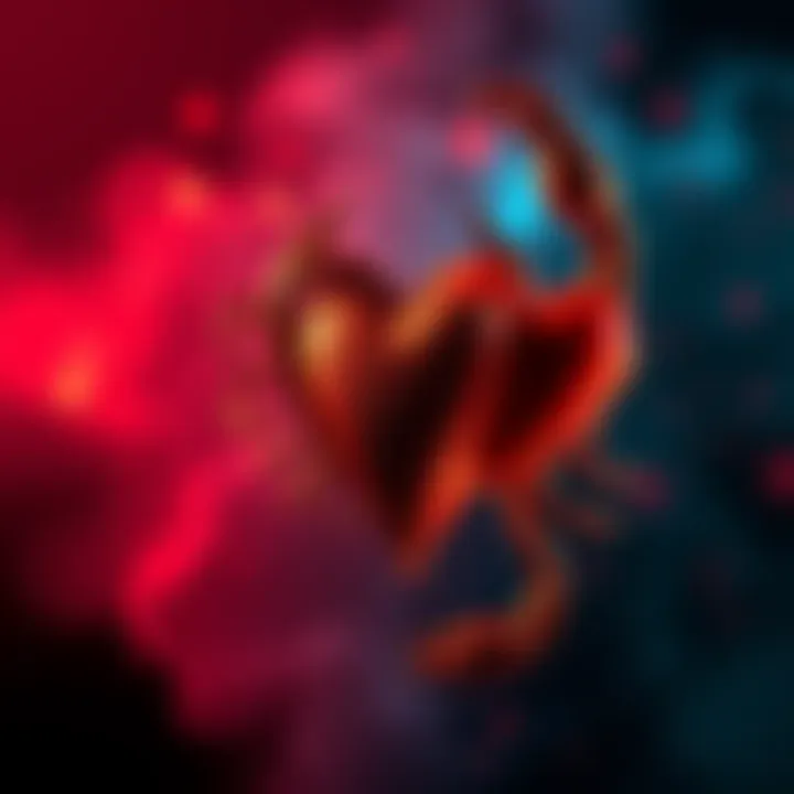 A Scorpio symbol intertwined with a heart, representing relationships and commitment issues