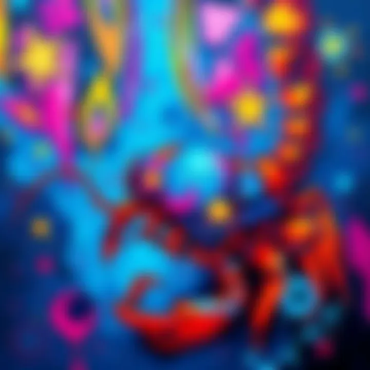A colorful painting symbolizing Scorpio zodiac with vibrant colors and cosmic themes, made for a boyfriend.