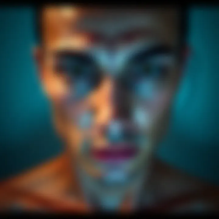 A person with striking dark eyes, arched nose, and a toned figure, representing Scorpio Sun characteristics.