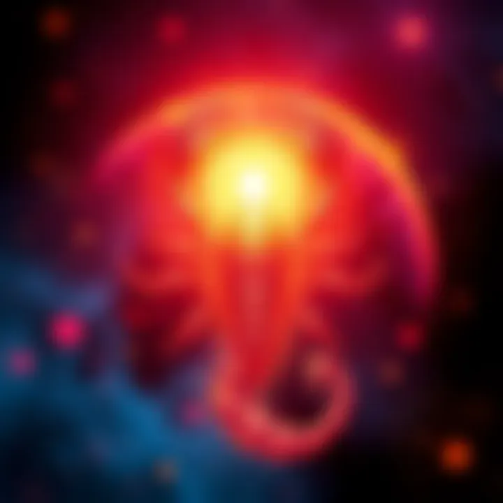 Scorpio Symbol with Light A glowing Scorpio symbol surrounded by vibrant colors representing energy and vitality.