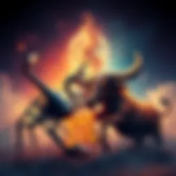 Scorpio and Taurus Zodiac Signs Illustration of Scorpio and Taurus zodiac signs clashing, representing conflict in love