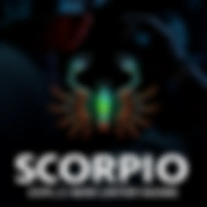 A Scorpio symbol with dark colors and intense imagery representing emotional depth and intensity.