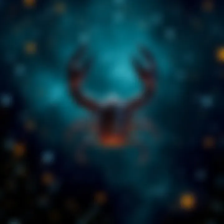 A Scorpio zodiac symbol with a background of stars, depicting loyalty and introspection.