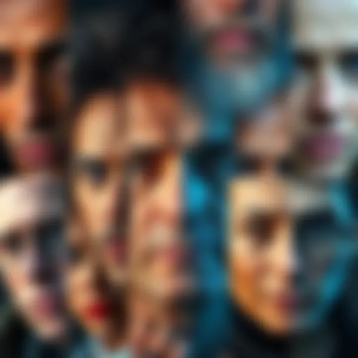 A collage showing common Scorpio traits reflected in diverse people's physical features and expressions, highlighting intensity and magnetism.