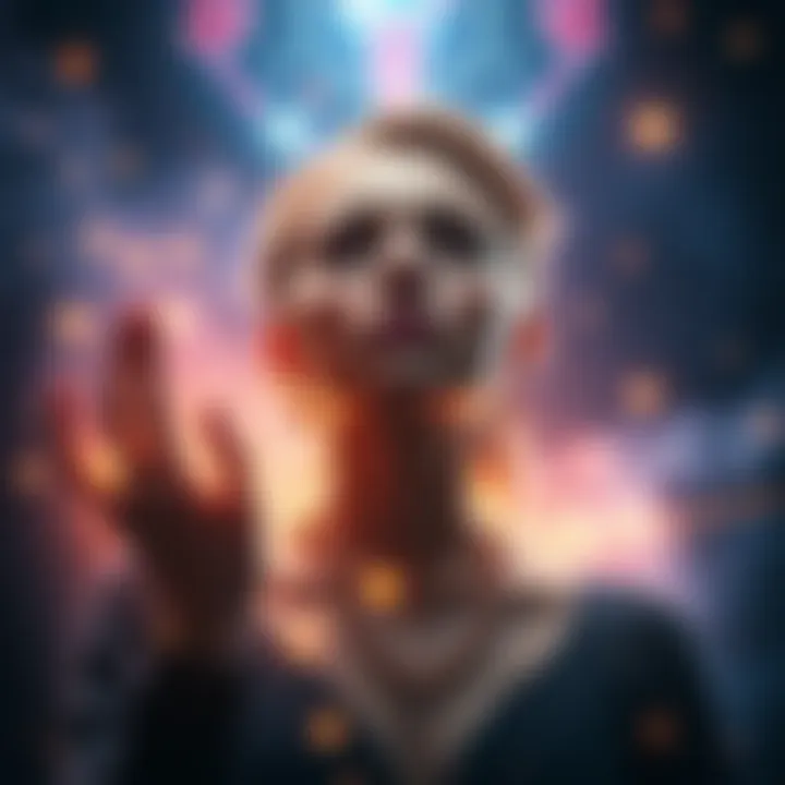 Scorpio Woman with Mysterious Aura A Scorpio woman with a captivating presence, surrounded by stars and zodiac symbols, representing her intense personality and attraction.