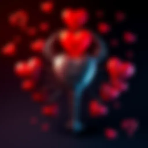 A Scorpio zodiac symbol surrounded by hearts and question marks, representing love and confusion in relationships.