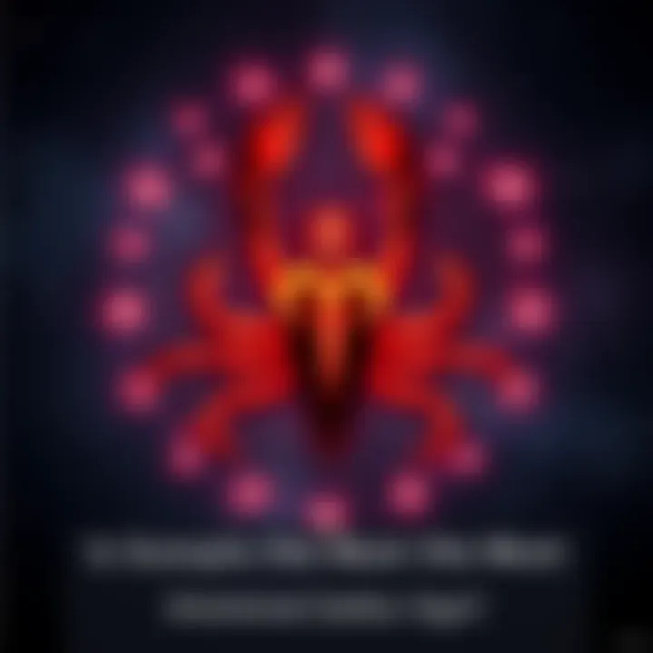 A deep red Scorpio symbol surrounded by stars, representing emotional intensity.