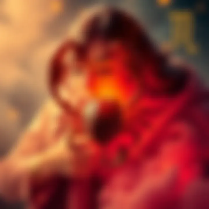 A representation of the Scorpio zodiac sign with astrological symbols and emotional imagery, highlighting connections and relationships.