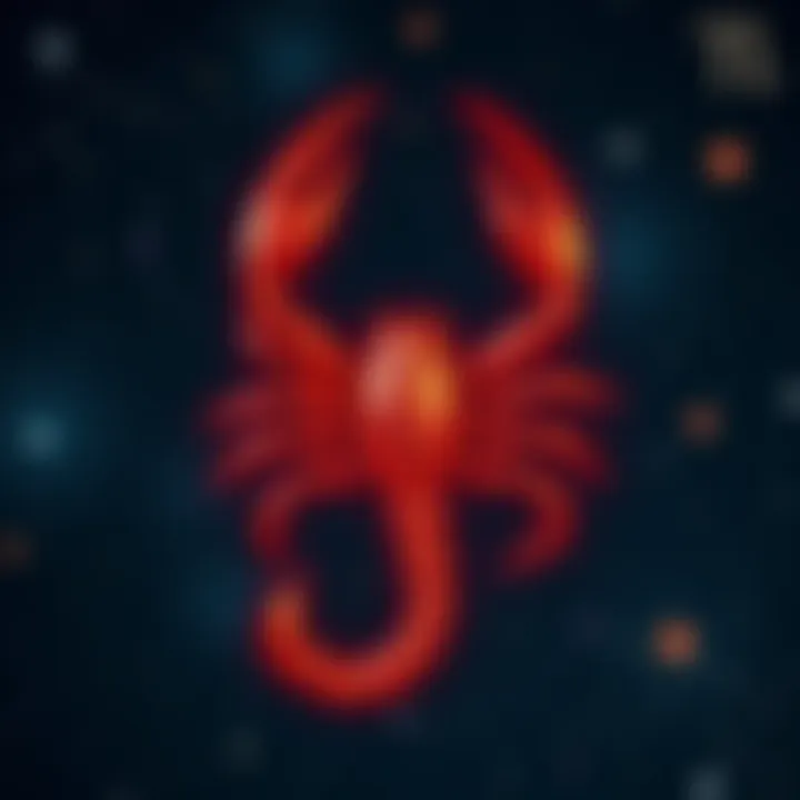 A Scorpio zodiac symbol with a starry background representing deep emotions and connection in relationships.