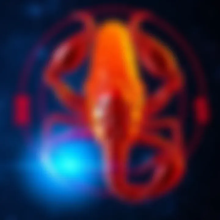 A stylized representation of the Scorpio zodiac sign with a scorpion symbol and stars in the background.