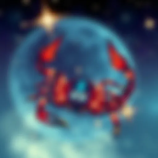 An artistic representation of the Scorpio zodiac sign with a scorpion symbol and stars in the background, highlighting intuition and feelings.